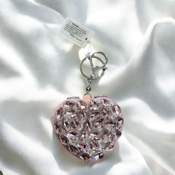 Accessories - Gorgeous pink Rhinestone Heart Mirror Keychain/bag charm. Excellent quality.New